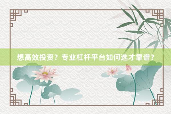 想高效投资?专业杠杆平台如何选才靠谱?