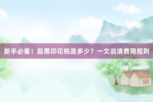 新手必看！股票印花税是多少？一文说清费用规则