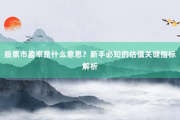 股票市盈率是什么意思?新手必知的估值关键指标解析