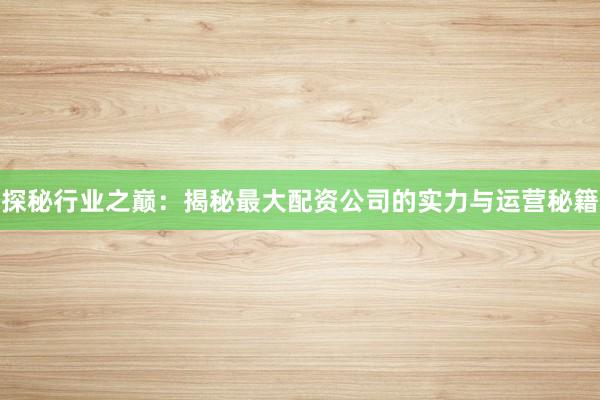 探秘行业之巅：揭秘最大配资公司的实力与运营秘籍