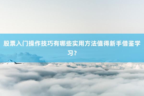 股票入门操作技巧有哪些实用方法值得新手借鉴学习？