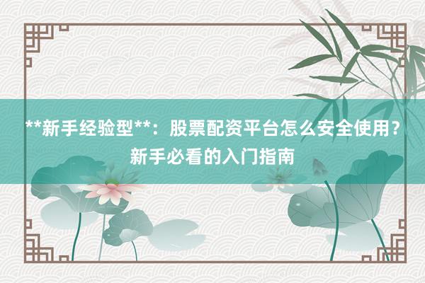 **新手经验型**：股票配资平台怎么安全使用？新手必看的入门指南