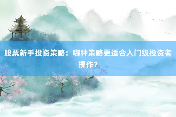 股票新手投资策略:哪种策略更适合入门级投资者操作?