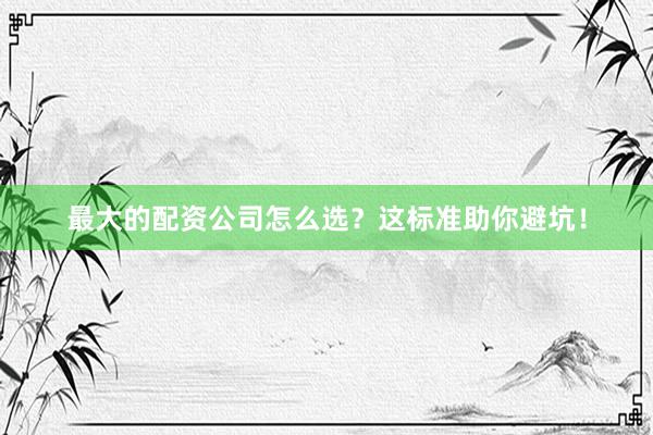 最大的配资公司怎么选？这标准助你避坑！