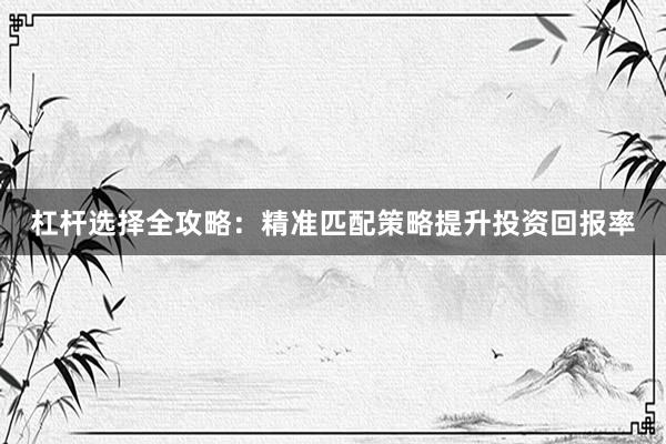 杠杆选择全攻略：精准匹配策略提升投资回报率