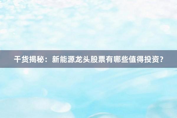 干货揭秘：新能源龙头股票有哪些值得投资？