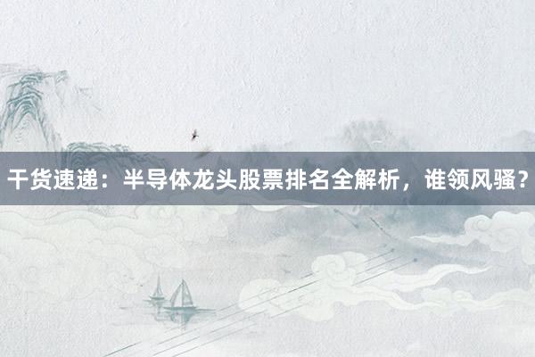 干货速递：半导体龙头股票排名全解析，谁领风骚？