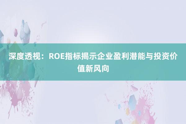 深度透视：ROE指标揭示企业盈利潜能与投资价值新风向