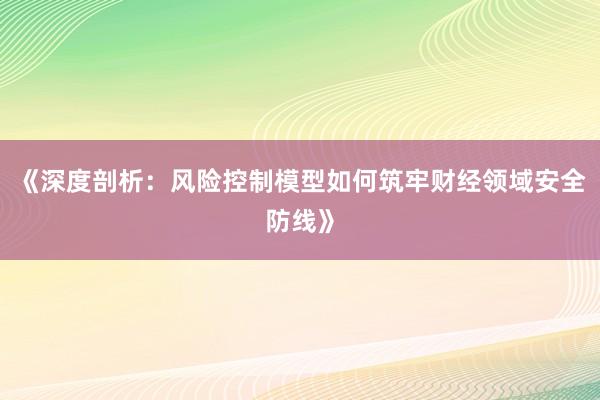 《深度剖析：风险控制模型如何筑牢财经领域安全防线》