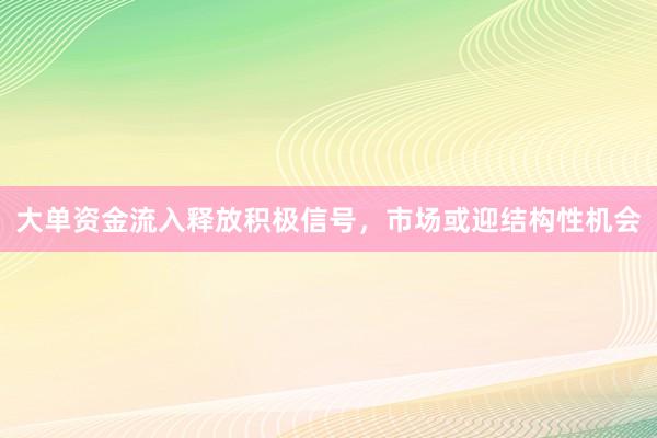 大单资金流入释放积极信号，市场或迎结构性机会